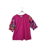 JOHNNY WAS PUFF SLEEVE DESIGNER TOP PURPLE BLUE LARGE