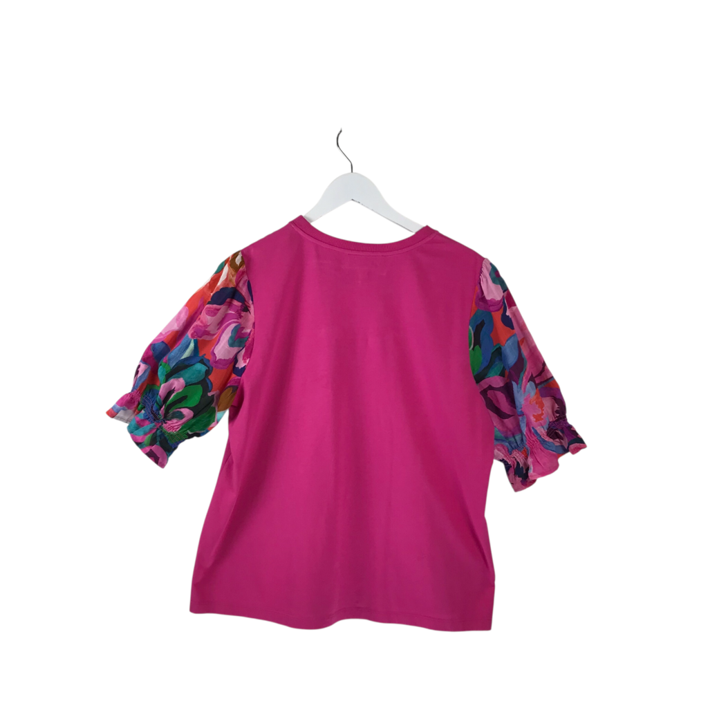 JOHNNY WAS PUFF SLEEVE DESIGNER TOP PURPLE BLUE LARGE