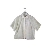 RET$440 EYELET SHORT SLEEVE DESIGNER BLOUSE WHITE MEDIUM