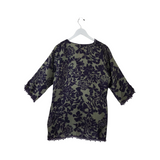 JOHNNY WAS SILK PRINT TUNIC DESIGNER TOP GREEN PURPLE MEDIUM