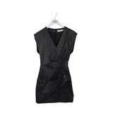 GLITTER RUCHED SLEEVELESS DESIGNER DRESS GREY 36