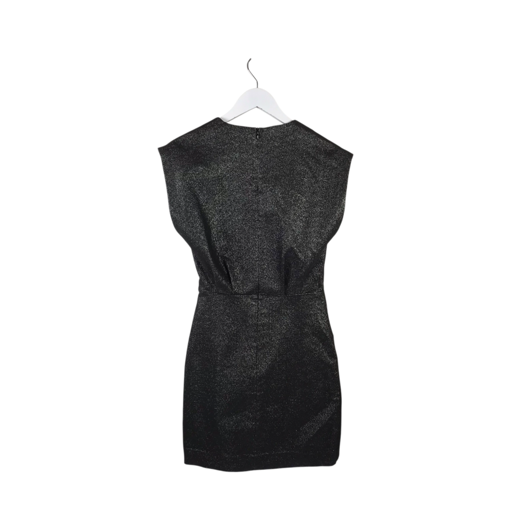 GLITTER RUCHED SLEEVELESS DESIGNER DRESS GREY 36
