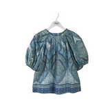 TYLER BOE NWT$201 PRINT PUFF SLEEVE DESIGNER TOP BLUE WHITE SMALL