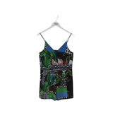 CLOVER CANYON PRINT SLEEVELESS DESIGNER ROMPER GREEN MULTI XSMALL