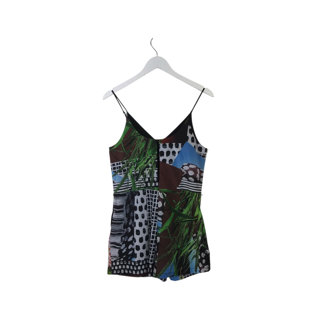 CLOVER CANYON PRINT SLEEVELESS DESIGNER ROMPER GREEN MULTI XSMALL