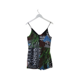 CLOVER CANYON PRINT SLEEVELESS DESIGNER ROMPER GREEN MULTI XSMALL