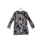 FLORAL SILK LONG SLEEVE MINI DESIGNER DRESS WHITE BLUE 40