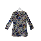 FLORAL SILK LONG SLEEVE MINI DESIGNER DRESS WHITE BLUE 40