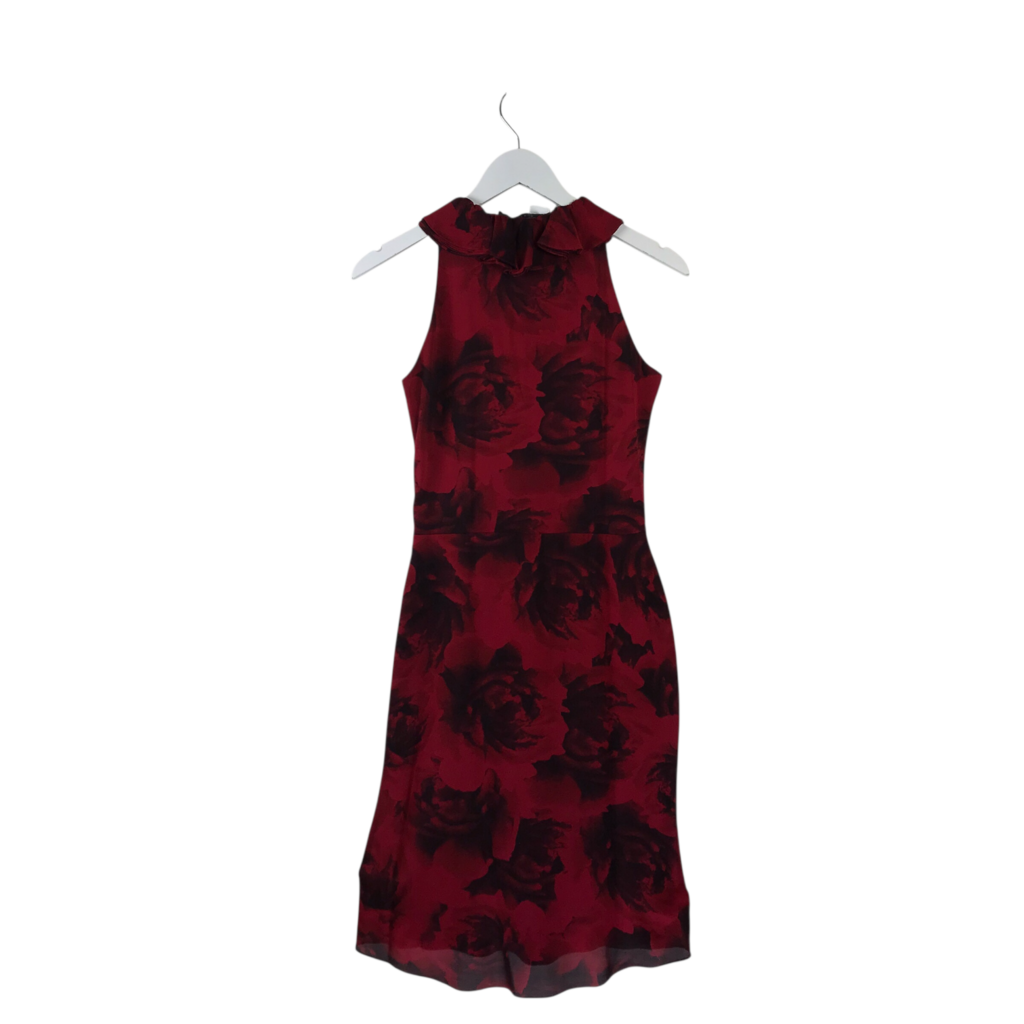 ELIE TAHARI RET$358 PRINT RUFFLE SLEEVELESS DESIGNER DRESS RED BLACK 6