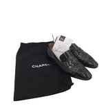 CHANEL PATENT LEATHER GLITTER LOAFER w/ bags LUXE SHOES BLACK 35
