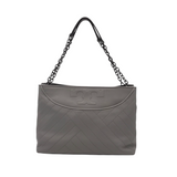 TORY BURCH RET$595 LEATHER CHAIN STRAP SHOULDER HANDBAG GREY