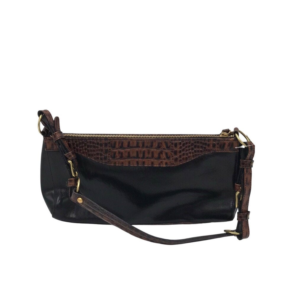 BRAHMIN SHOULDER CROC EMBOSSED HANDBAG BROWN BLACK