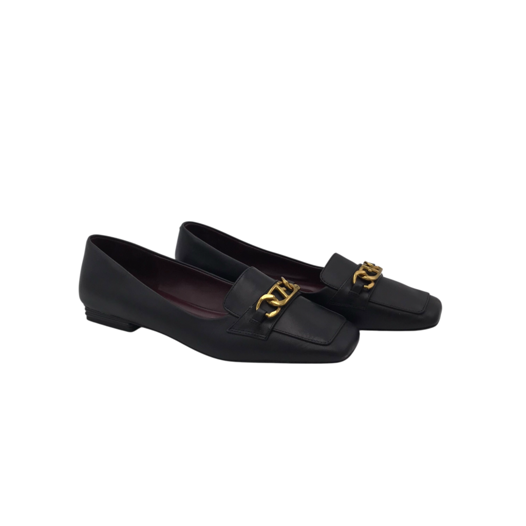 FRANCO SARTO SQUARE TOE LOAFER SHOES BLACK GOLD 10M