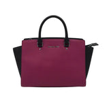MICHAEL KORS LEATHER SATCHEL HANDBAG MAGENTA BLACK