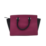 MICHAEL KORS LEATHER SATCHEL HANDBAG MAGENTA BLACK