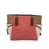 MICHAEL KORS MONOGRAM TOTE HANDBAG CORAL TAN