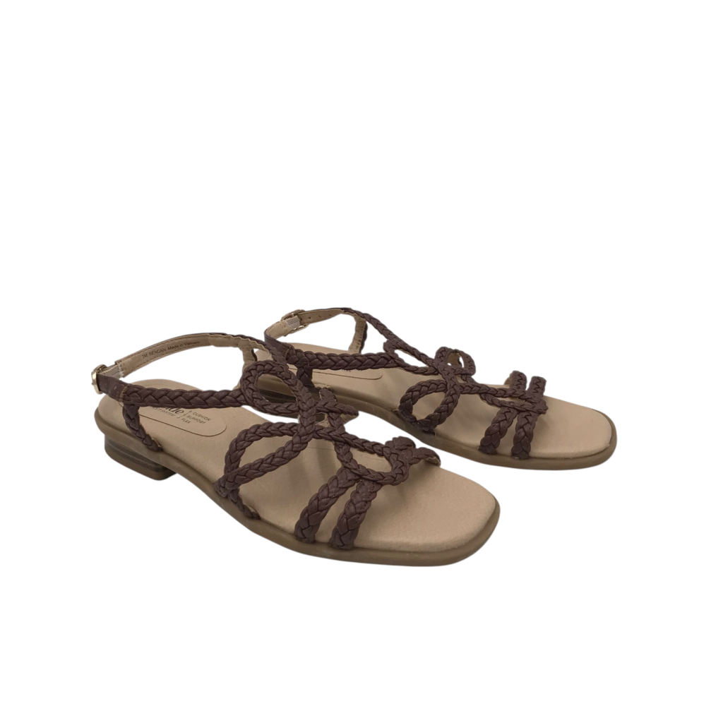 LIFE STRIDE BRAIDED LEATHER SANDAL SHOES BROWN 7
