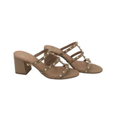 GIANNI BINI STUDDED LEATHER SANDAL SHOES BEIGE GOLD 8