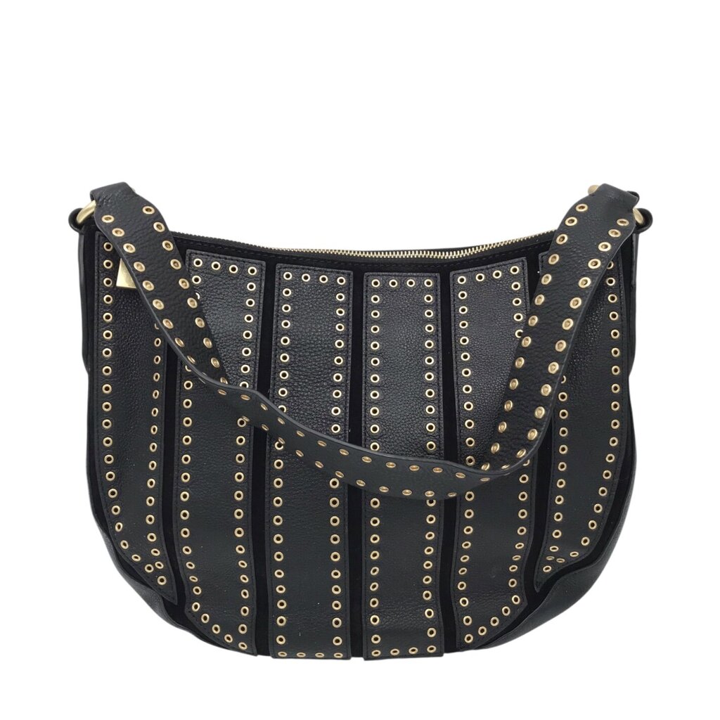 MICHAEL MICHAEL KORS RET$498 GROMMET LEATHER SHOUDLER HANDBAG BLACK GOLD