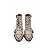 COACH STUDDED LEATHER ANKLE DESIGNER BOOTS WHITE SILVER 8B