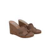 STEVE MADDEN LEATHER WEDGE SLIDE SHOES BEIGE 7.5