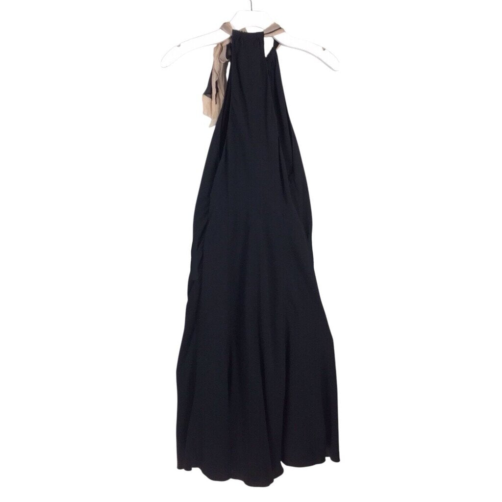 PRADA HALTER MIDI LUXE DRESS BLACK CREAM 40