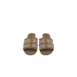 VANELI STUDDED SLIDE SHOES TAN WHITE 7.5