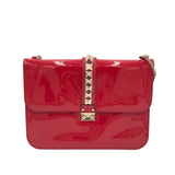 VALENTINO ROCKSTUD PATENT LEATHER GLAM LOCK LUXE HANDBAG RED
