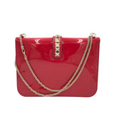 VALENTINO ROCKSTUD PATENT LEATHER GLAM LOCK LUXE HANDBAG RED
