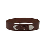 LAUREN RALPH LAUREN LEATHER BELT WIDE WOMEN'S ACCESSORIES BROWN SILVER LARGE