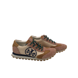 TORY BURCH "ANNIE" LOGO SUEDE SNEAKER SHOES PINK BROWN 6