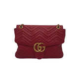 GUCCI MARMONT MATELASS'E QUILTED CHEVRON LUXE HANDBAG RED 14"W x 10"H x 4"D