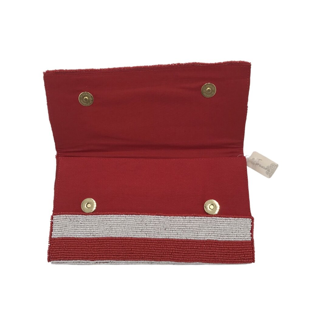 BEADED USA CLUTCH W/CHAIN STRAP HANDBAG RED WHITE BLUE