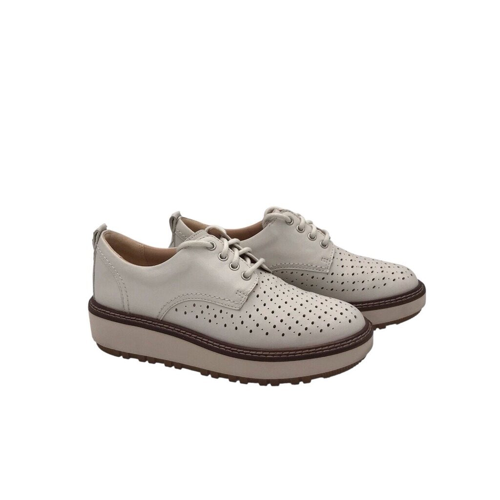 CLARKS RET$130 PLATFORM OXFORD SHOES WHITE BROWN 7