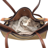 TORY BURCH RET$950 CANVAS/LEATHER SHOUDLER TOTE HANDBAG BROWN