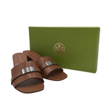 TORY BURCH NIB$325 LEATHER BLOCK-HEEL MULE DESIGNER SHOES BROWN 9