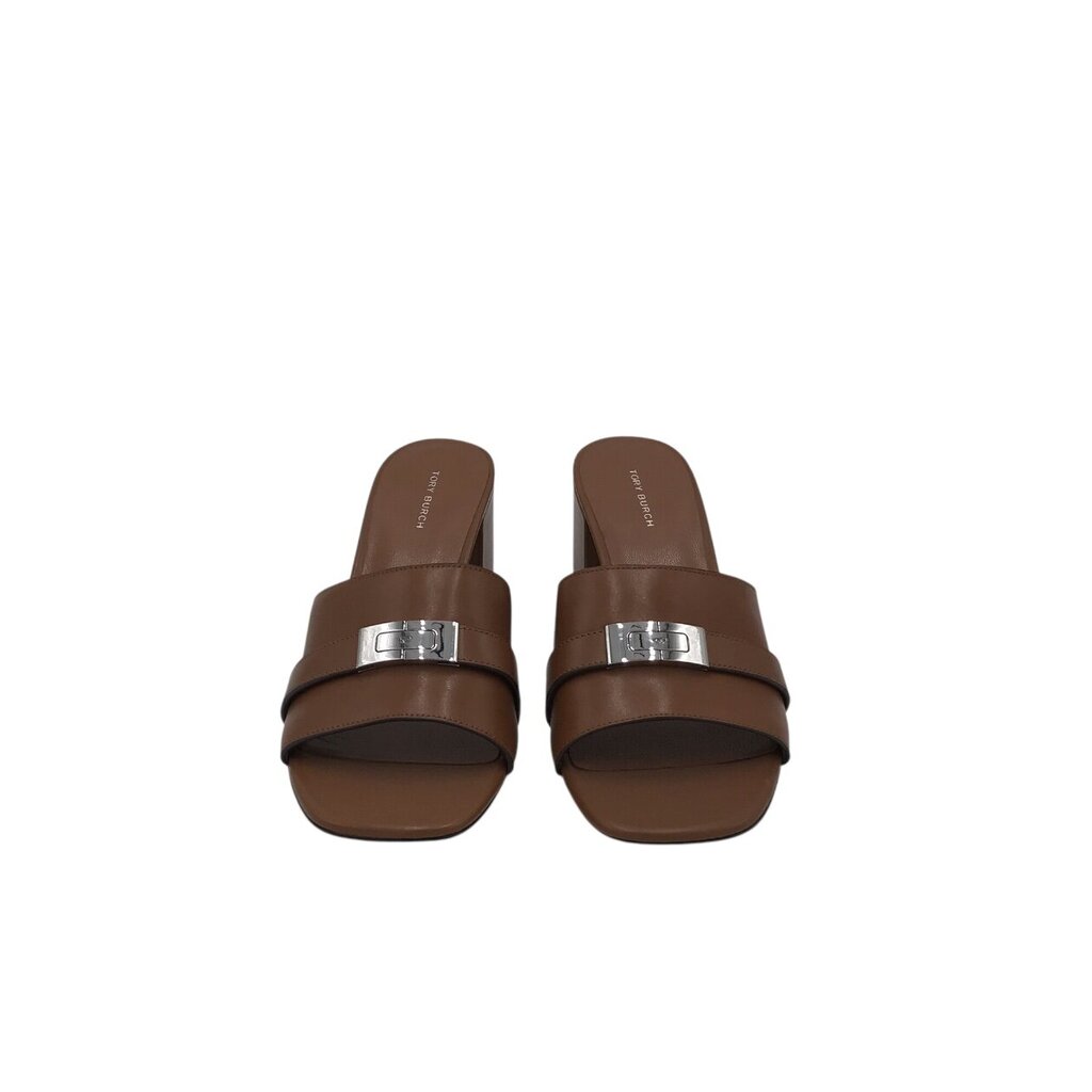 TORY BURCH NIB$325 LEATHER BLOCK-HEEL MULE DESIGNER SHOES BROWN 9