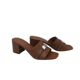 TORY BURCH NIB$325 LEATHER BLOCK-HEEL MULE DESIGNER SHOES BROWN 9