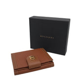 BVLGARI NIB$890 LEATHER BI-FOLD WALLET BROWN GOLD