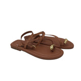 MARC FISHER RET$120 TOE LOOP SANDAL SHOES BROWN GOLD 6.5M
