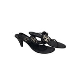 TORY BURCH RET$298 LOGO SLINGBACK HEEL SANDAL DESIGNER SHOES BLACK SILVER 6.5