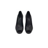 GUCCI LEATHER GUCCISSIMA EMBOSSED PEEP-TOE DESIGNER SHOES BLACK 38.5