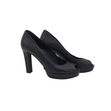 GUCCI LEATHER GUCCISSIMA EMBOSSED PEEP-TOE DESIGNER SHOES BLACK 38.5