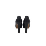 GUCCI LEATHER GUCCISSIMA EMBOSSED PEEP-TOE DESIGNER SHOES BLACK 38.5