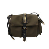 MICHAEL KORS RET$378 STUDDED SATIN MESSENGER HANDBAG OLIVE BLACK