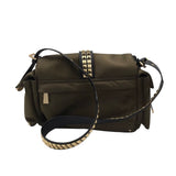 MICHAEL KORS RET$378 STUDDED SATIN MESSENGER HANDBAG OLIVE BLACK