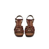 BLOCK HEEL SANDAL SHOES BROWN GOLD 7
