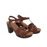 BLOCK HEEL SANDAL SHOES BROWN GOLD 7