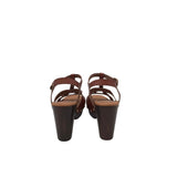 BLOCK HEEL SANDAL SHOES BROWN GOLD 7