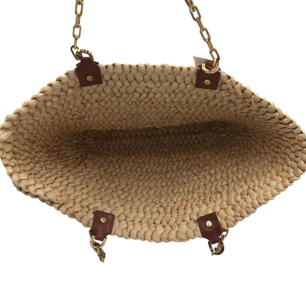 TORY BURCH LARGE STRAW TOTE HANDBAG TAN BROWN